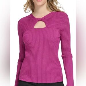 CALVIN KLEIN women’s cut-out ribbed knit pullover sweater mulberry/ size large
